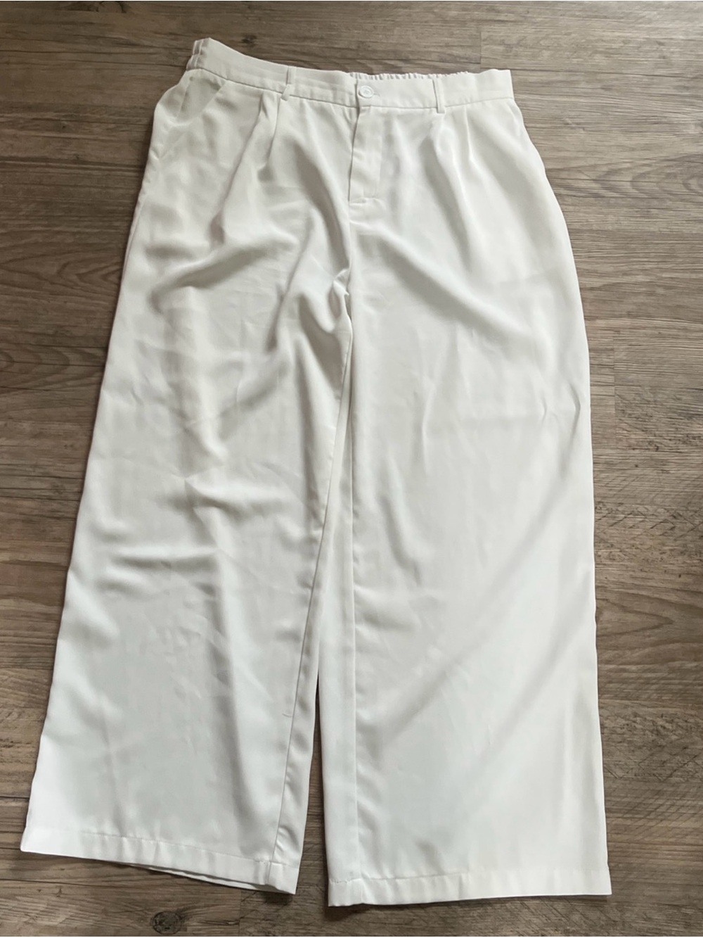 White Coastal Women’s Relaxed Wide Leg Pants XXL Flowy Pleated Pockets Trousers